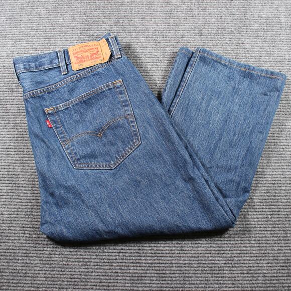 Levi’s 501 Jeans Mens 40x24 Blue Button Fly Straight 100% Cotton Hemmed - Picture 1 of 11